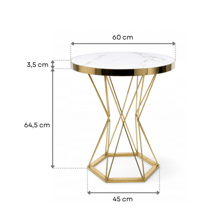 Stół okrągły MARMUREK JUST HOME skandynawski 60cm , ZŁOTE NOGI glamour