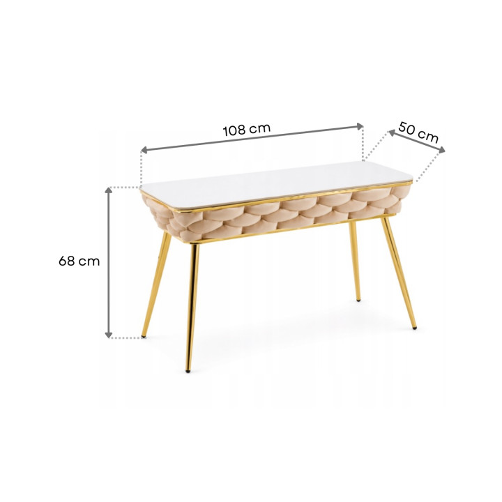 Stół prostokątny JUST HOME GLAMOUR 108cm x50cm MARMUR, ZŁOTE NOGI Beżowy