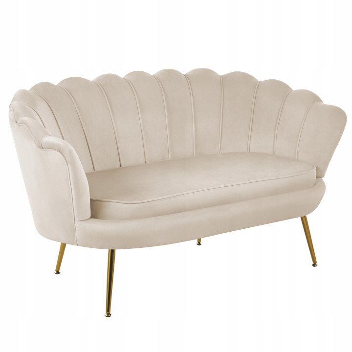 BEŻOWA WELUROWA JASNA SOFA KANAPA DWUOSOBOWA TAPICEROWANA FLOWERS