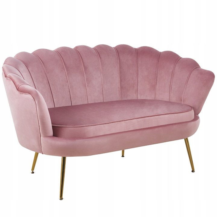 Sofa ROŻOWA Welurowa Dwuosobowa na ZŁOTYCH Nogach GLAMOUR Tapicerowana