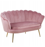 Sofa ROŻOWA Welurowa Dwuosobowa na ZŁOTYCH Nogach GLAMOUR Tapicerowana