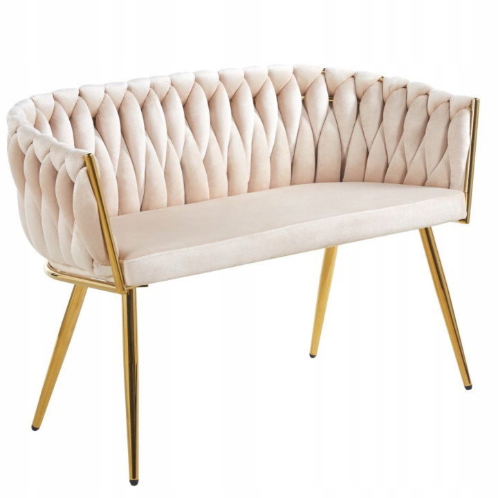 Sofa Glamour Kanapa dwuosobowa przeplatana velvet beżowa welurowa IMPERIA