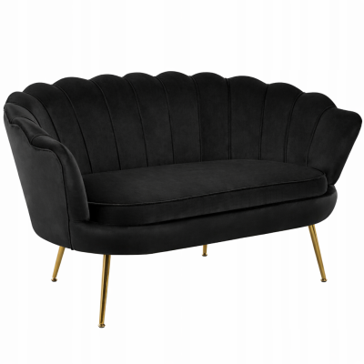 Sofa Czarna Welurowa Dwuosobowa na ZŁOTYCH Nogach GLAMOUR Tapicerowana