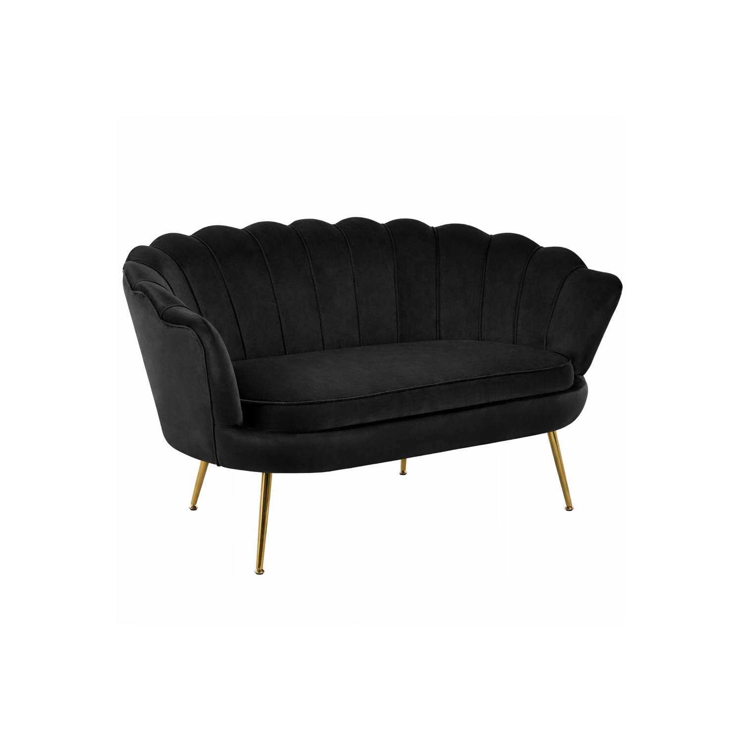 Sofa Czarna Welurowa Dwuosobowa na ZŁOTYCH Nogach GLAMOUR Tapicerowana