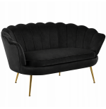 Sofa Czarna Welurowa Dwuosobowa na ZŁOTYCH Nogach GLAMOUR Tapicerowana