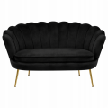 Sofa Czarna Welurowa Dwuosobowa na ZŁOTYCH Nogach GLAMOUR Tapicerowana