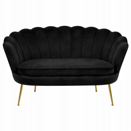 Sofa Czarna Welurowa Dwuosobowa na ZŁOTYCH Nogach GLAMOUR Tapicerowana