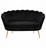 Sofa Czarna Welurowa Dwuosobowa na ZŁOTYCH Nogach GLAMOUR Tapicerowana