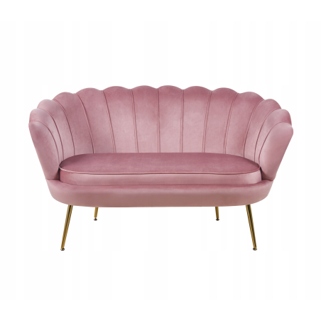 Sofa ROŻOWA Welurowa Dwuosobowa na ZŁOTYCH Nogach GLAMOUR Tapicerowana