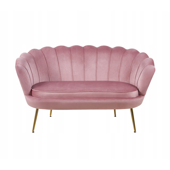 Sofa ROŻOWA Welurowa Dwuosobowa na ZŁOTYCH Nogach GLAMOUR Tapicerowana