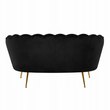 Sofa Czarna Welurowa Dwuosobowa na ZŁOTYCH Nogach GLAMOUR Tapicerowana