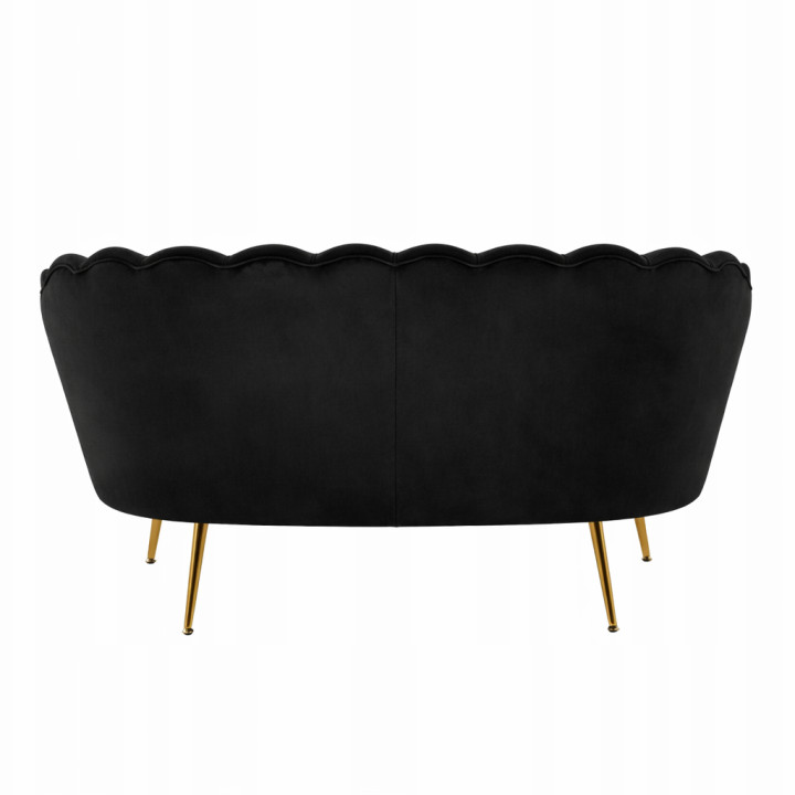 Sofa Czarna Welurowa Dwuosobowa na ZŁOTYCH Nogach GLAMOUR Tapicerowana