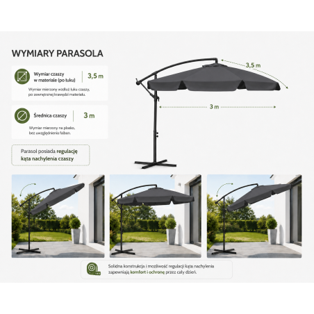 Parasol z wysięgnikiem 3M SZARY