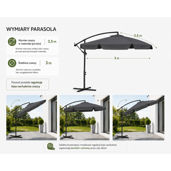Parasol z wysięgnikiem 3M SZARY