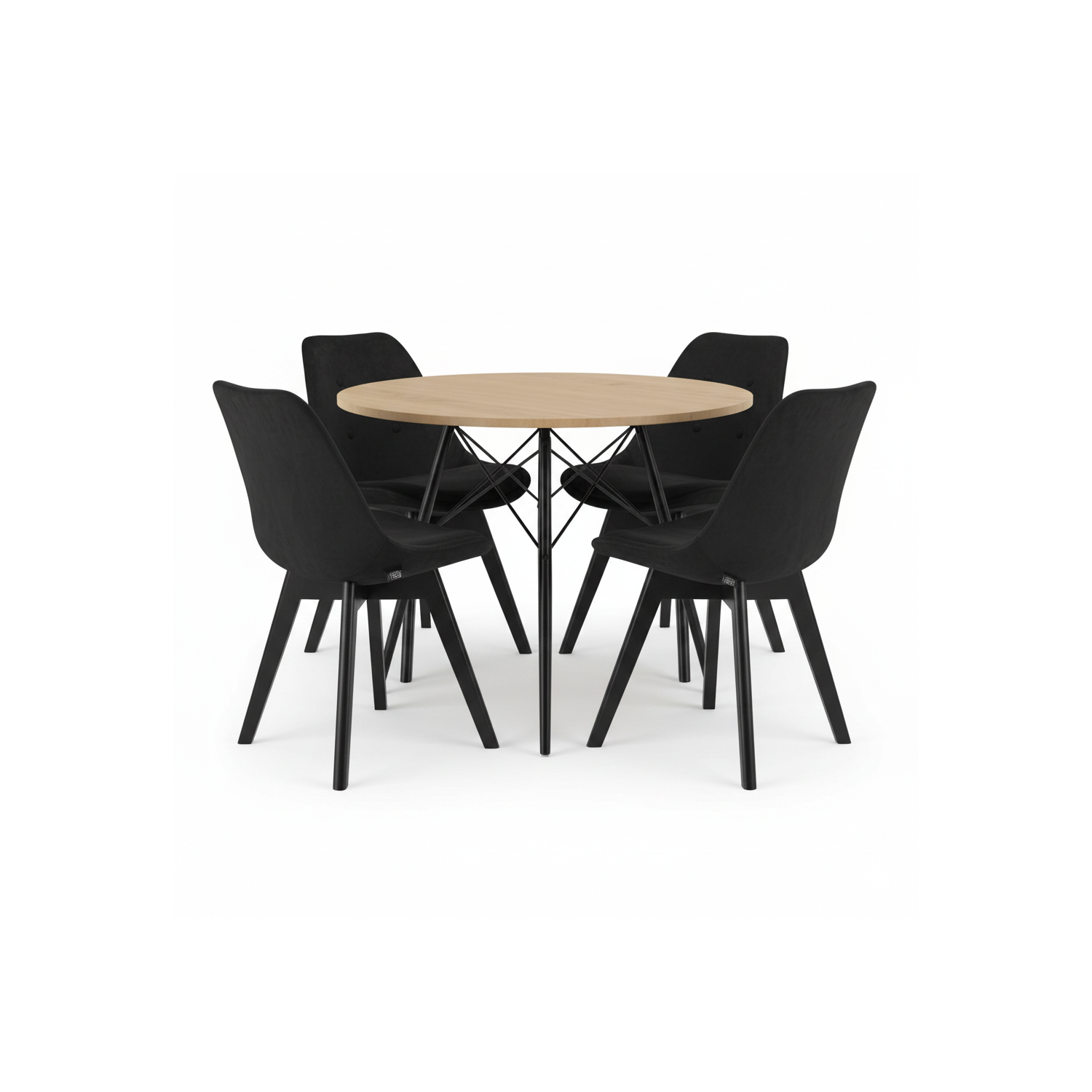 Krzesło skandynawskie MILEO PREMIUM VELVET CZARNY 4SZT+STÓŁ PREMIUM 80 CM