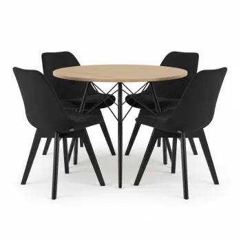 Krzesło skandynawskie MILEO PREMIUM VELVET CZARNY 4SZT+STÓŁ PREMIUM 80 CM
