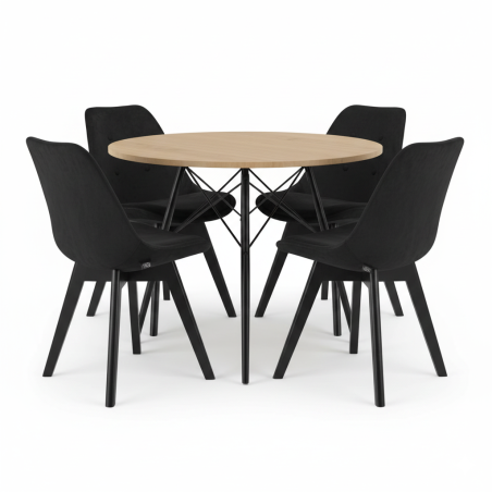 Krzesło skandynawskie MILEO PREMIUM VELVET CZARNY 4SZT+STÓŁ PREMIUM 80 CM