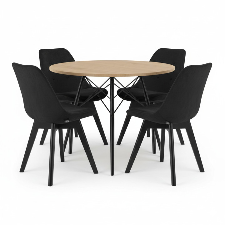Krzesło skandynawskie MILEO PREMIUM VELVET CZARNY 4SZT+STÓŁ PREMIUM 80 CM
