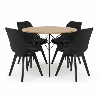 Krzesło skandynawskie MILEO PREMIUM VELVET CZARNY 4SZT+STÓŁ PREMIUM 80 CM