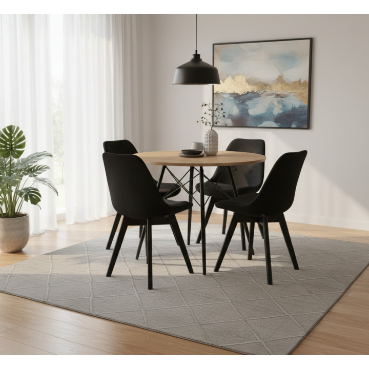 Krzesło skandynawskie MILEO PREMIUM VELVET CZARNY 4SZT+STÓŁ PREMIUM 80 CM