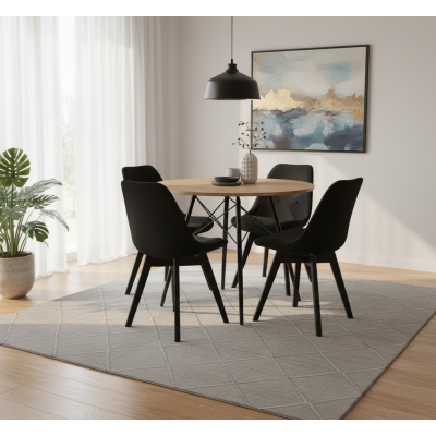 Krzesło skandynawskie MILEO PREMIUM VELVET CZARNY 4SZT+STÓŁ PREMIUM 80 CM