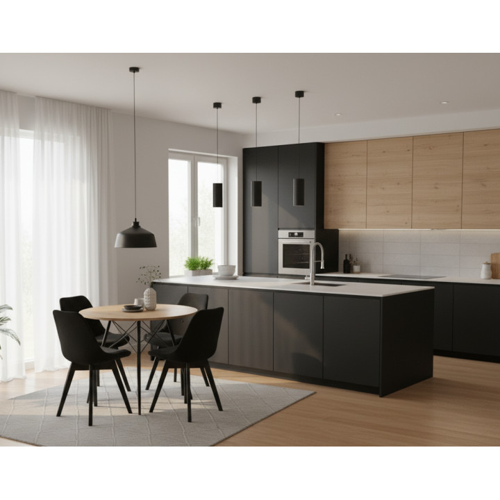 Krzesło skandynawskie MILEO PREMIUM VELVET CZARNY 4SZT+STÓŁ PREMIUM 80 CM