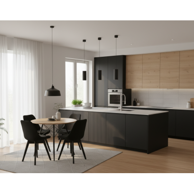 Krzesło skandynawskie MILEO PREMIUM VELVET CZARNY 4SZT+STÓŁ PREMIUM 80 CM