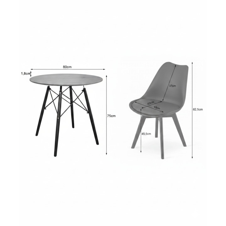 Krzesło skandynawskie MILEO PREMIUM VELVET CZARNY 4SZT+STÓŁ PREMIUM 80 CM
