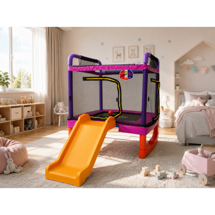 Trampolina kojec do domu zjeżdżalnia kosz fioletowa plac zabaw