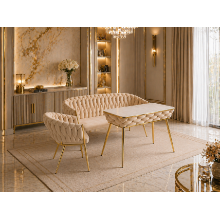 Stół prostokątny JUST HOME GLAMOUR 108cm x50cm MARMUR, ZŁOTE NOGI Beżowy
