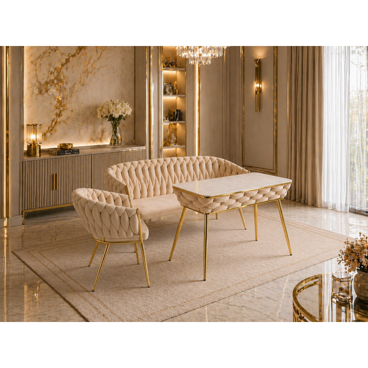 Stół prostokątny JUST HOME GLAMOUR 108cm x50cm MARMUR, ZŁOTE NOGI Beżowy