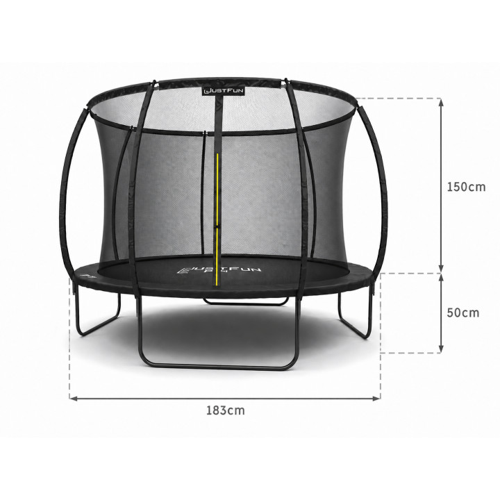 TRAMPOLINA OGRODOWA FIBERGLASS BLACK JUST FUN 6FT-183CM