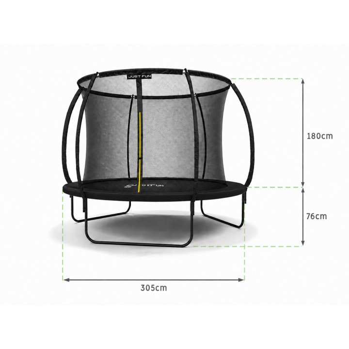 TRAMPOLINA OGRODOWA FIBERGLASS BLACK JUST FUN 10FT-305CM