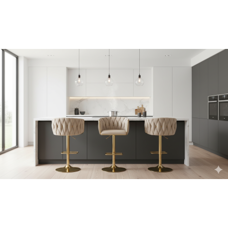 Hoker regulowany, obrotowy, barowy, beżowy do kuchni Glamour Loft Pleciony MARBELLA