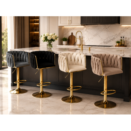 Hoker regulowany, obrotowy, barowy, beżowy do kuchni Glamour Loft Pleciony MARBELLA