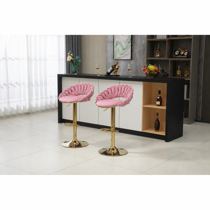 Hoker regulowany, krzesło barowe, FARVISO różowy elegancki loft