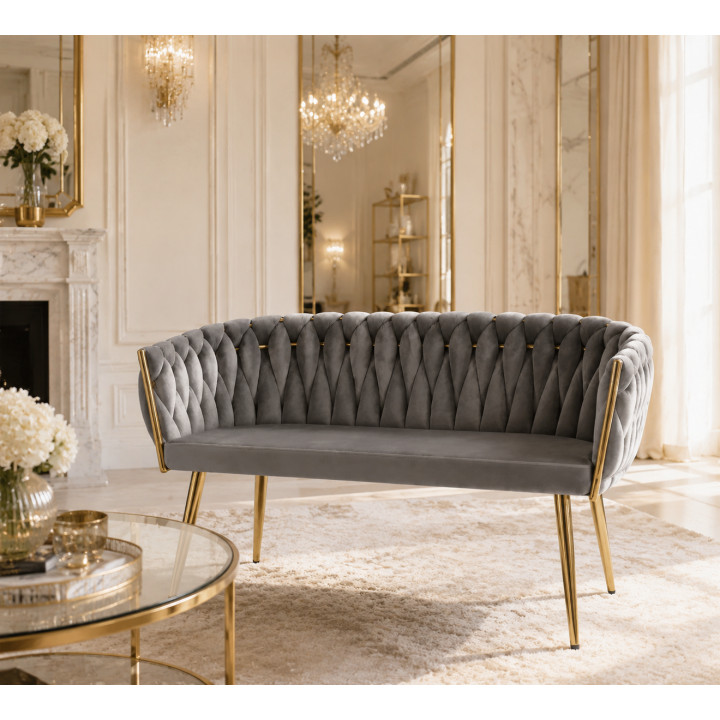 Sofa Glamour Kanapa dwuosobowa przeplatana velvet szara welurowa IMPERIA
