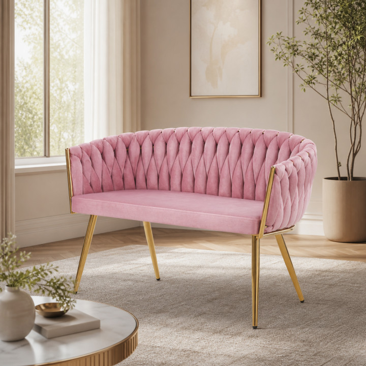 Sofa Glamour Kanapa dwuosobowa przeplatana velvet różowa welurowa IMPERIA