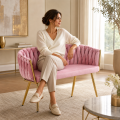 Sofa Glamour Kanapa dwuosobowa przeplatana velvet różowa welurowa IMPERIA