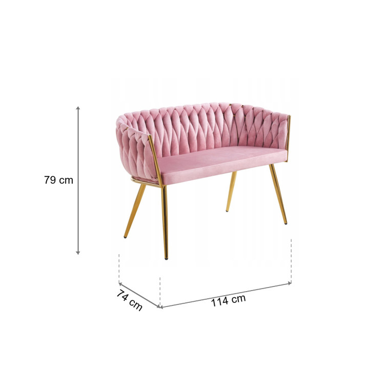 Sofa Glamour Kanapa dwuosobowa przeplatana velvet różowa welurowa IMPERIA