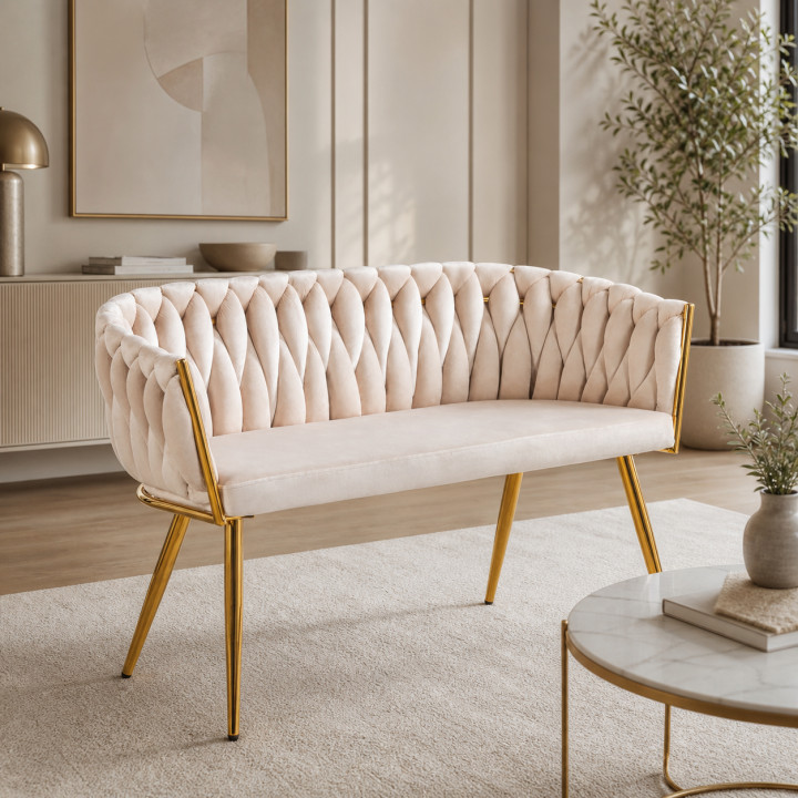 Sofa Glamour Kanapa dwuosobowa przeplatana velvet beżowa welurowa IMPERIA