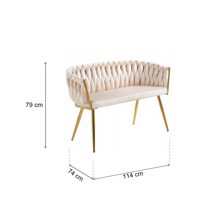 Sofa Glamour Kanapa dwuosobowa przeplatana velvet beżowa welurowa IMPERIA
