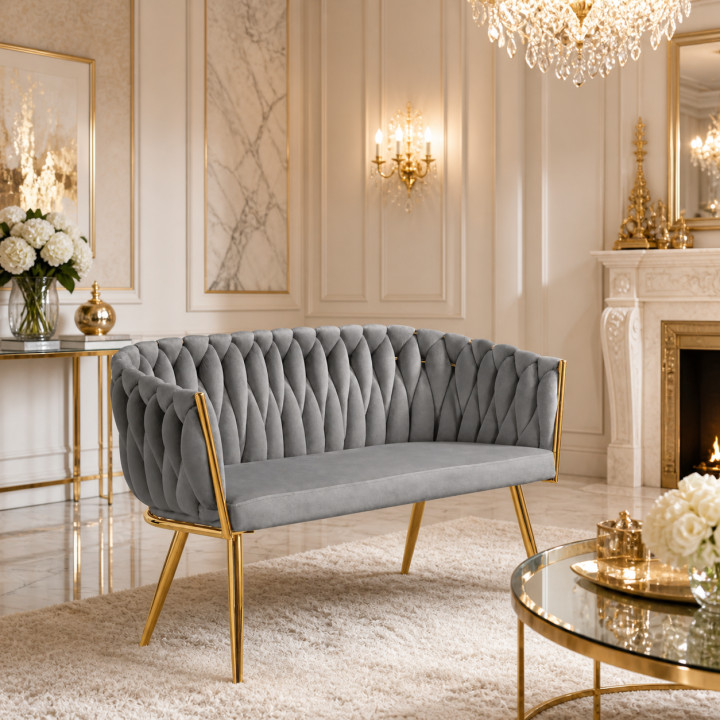 Sofa Glamour Kanapa dwuosobowa przeplatana velvet szara welurowa IMPERIA