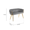 Sofa Glamour Kanapa dwuosobowa przeplatana velvet szara welurowa IMPERIA