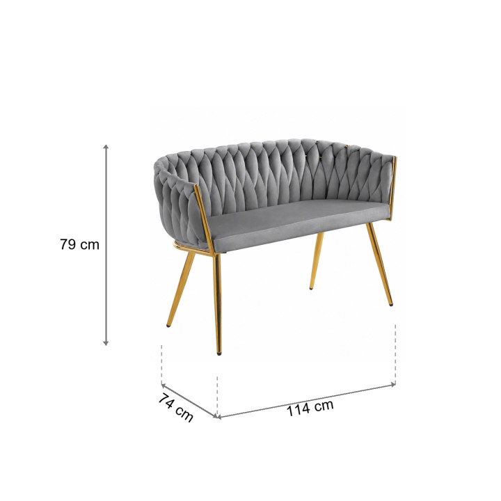 Sofa Glamour Kanapa dwuosobowa przeplatana velvet szara welurowa IMPERIA