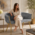 Sofa Glamour Kanapa dwuosobowa przeplatana velvet szara welurowa IMPERIA