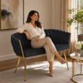 Sofa Glamour Kanapa dwuosobowa przeplatana velvet czarna welurowa IMPERIA