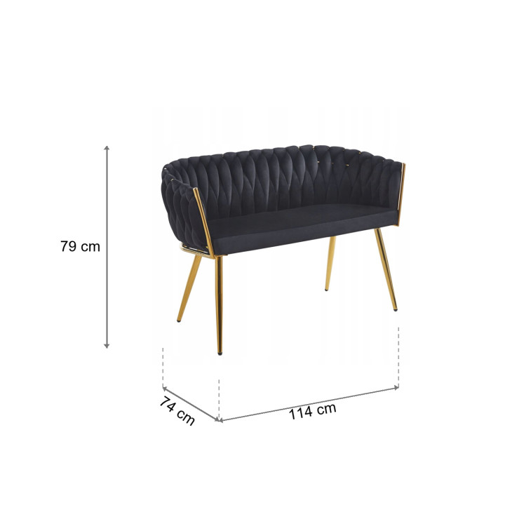 Sofa Glamour Kanapa dwuosobowa przeplatana velvet czarna welurowa IMPERIA