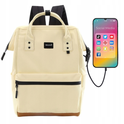 Plecak HIMAWARI Damski Szkolny do Szkoły Miejski A4 USB Pojemny 19L Pastel