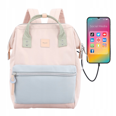 Plecak HIMAWARI Szkolny Damski na Laptopa A4 USB Miejski Różowy 19L Pastele